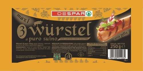 WURSTEL PURO SUINO DESPAR  CFGR0250